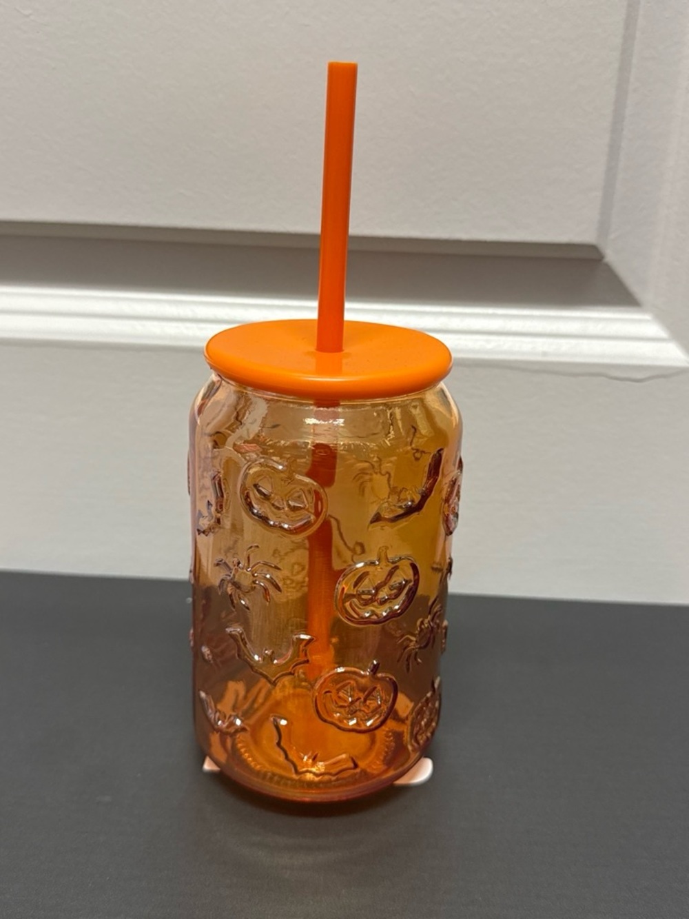Orange Halloween Pumpkin Embossed Tumbler with Straw